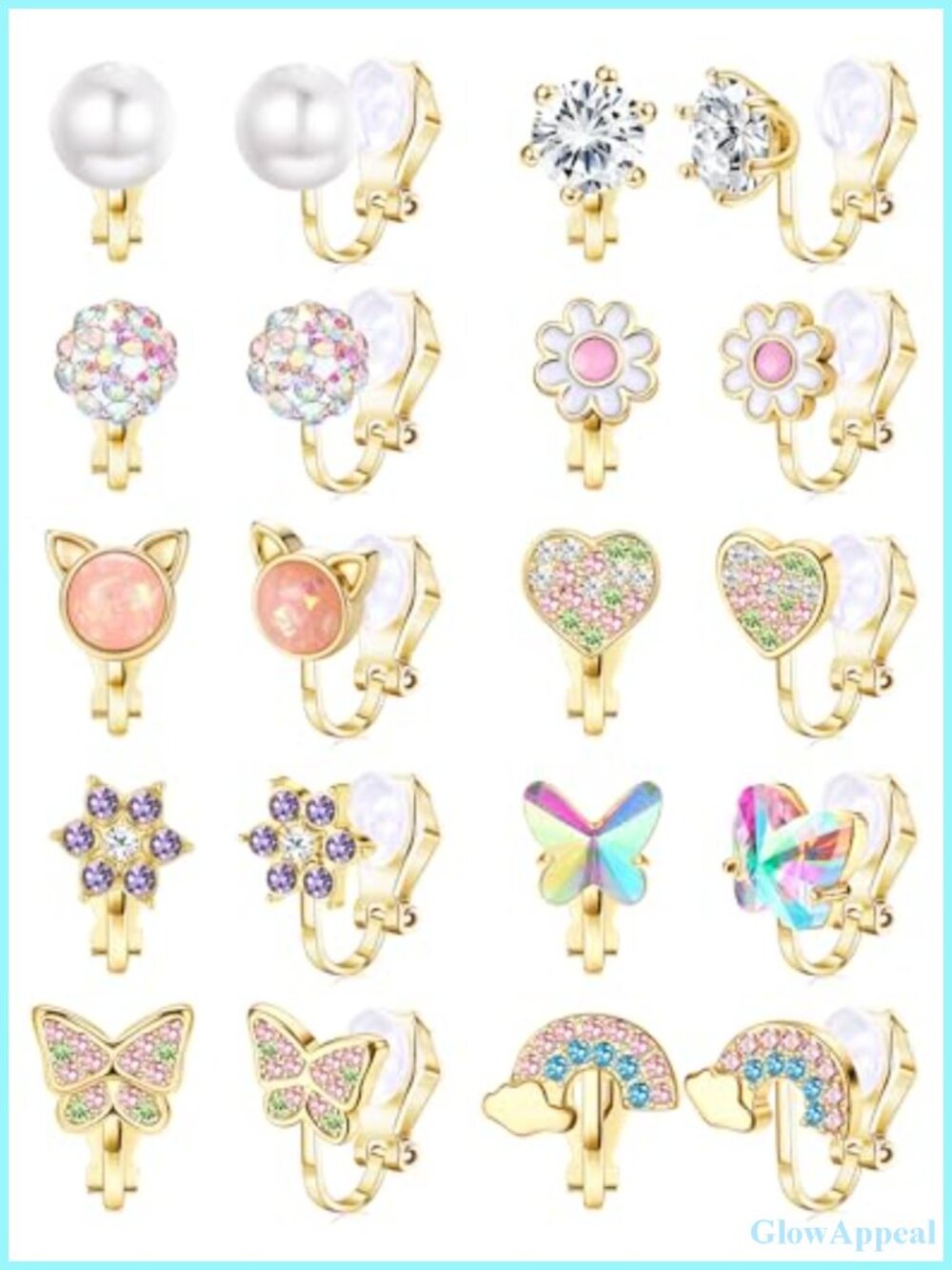 10 Pairs Clip On Earrings Women Non Pierced Hypoallergenic Set Pearl CZ Flower